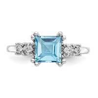 10K White Gold 0.05 Carat Diamond and 6mm Princess Blue Topaz Ring view 5