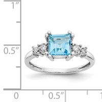 10K White Gold 0.05 Carat Diamond and 6mm Princess Blue Topaz Ring view 3