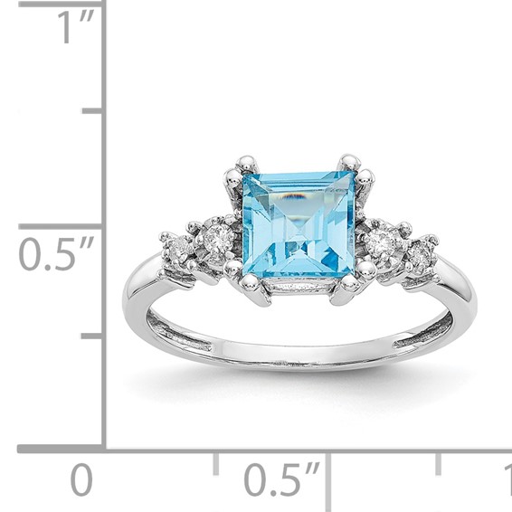 10k White Gold Diamond and Blue Topaz Ring