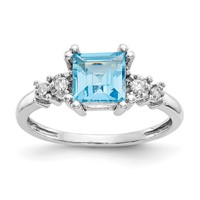 10K White Gold 0.05 Carat Diamond and 6mm Princess Blue Topaz Ring view 1