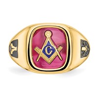 IB Goodman 10K Yellow Gold Mens Polished and Textured Ring with Black Enamel and Lab Created Ruby Masonic view 4