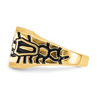 IB Goodman 10K Yellow Gold Mens Polished Antiqued and Grooved Ring with Imitation Blue Spinel Masonic view 3