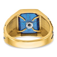 IB Goodman 10K Yellow Gold Mens Polished Antiqued and Grooved Ring with Imitation Blue Spinel Masonic view 5