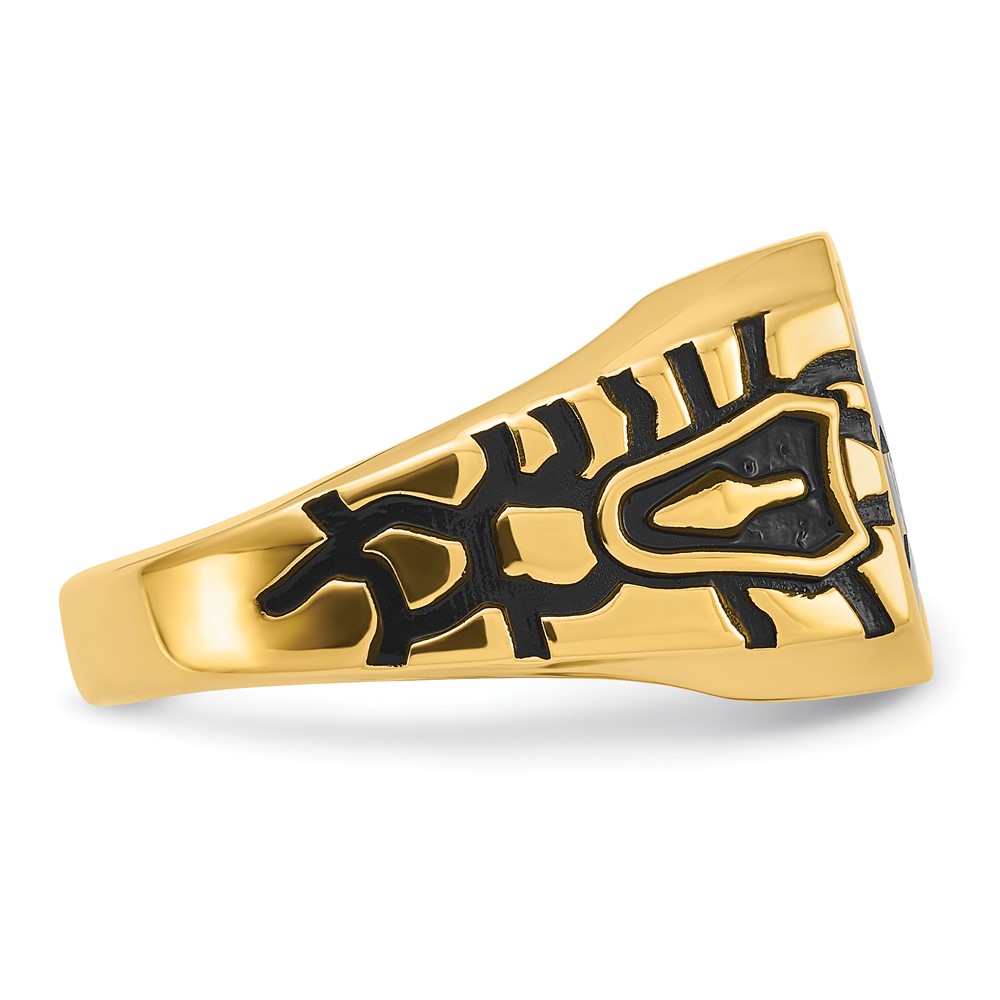 10k Men's Polished, Antiqued and Grooved with Imitation Blue Spinel Masonic Ring (10X27)