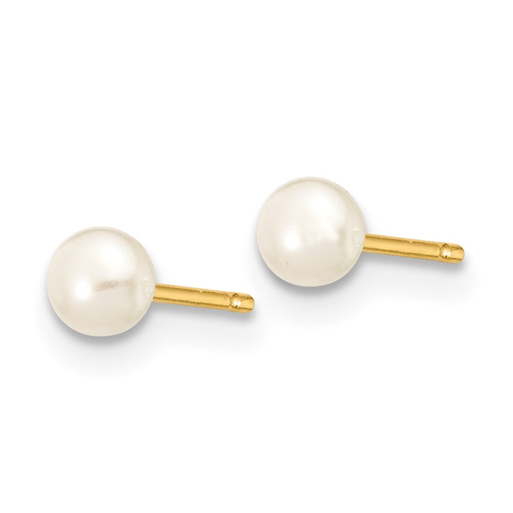 10k 3-4mm White Button Freshwater Cultured Pearl Stud Post Earrings (10X30BW)