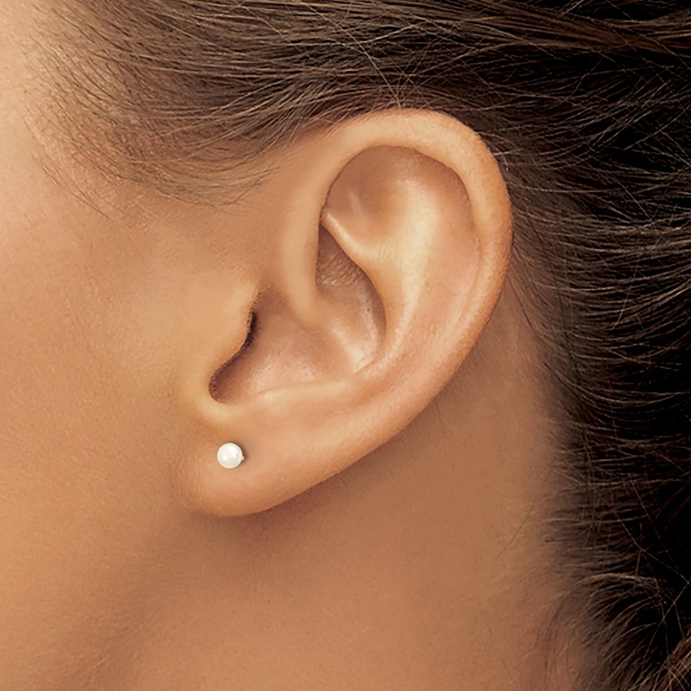 10k 3-4mm White Button Freshwater Cultured Pearl Stud Post Earrings (10X30BW)