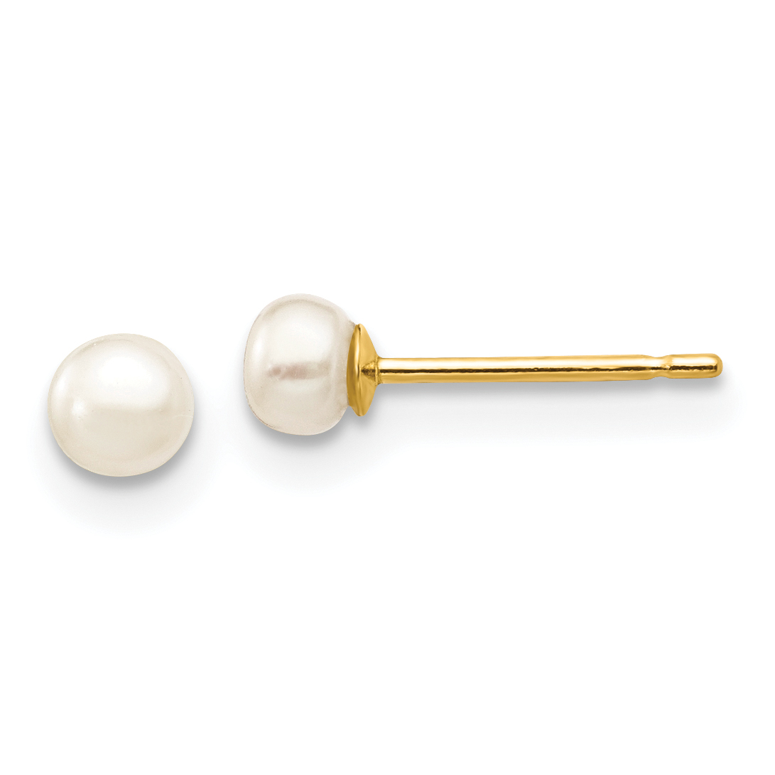 10k 3-4mm White Button Freshwater Cultured Pearl Stud Post Earrings (10X30BW)