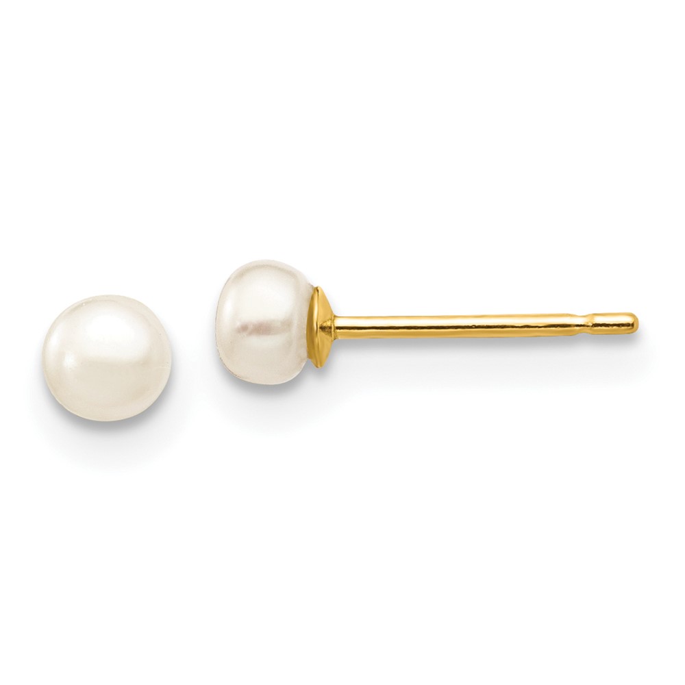 10k 3-4mm White Button Freshwater Cultured Pearl Stud Post Earrings (10X30BW)