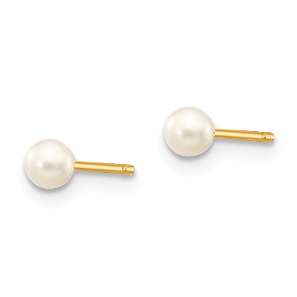 10k 3-4mm White Round Freshwater Cultured Pearl Stud Post Earrings (10X30PW)