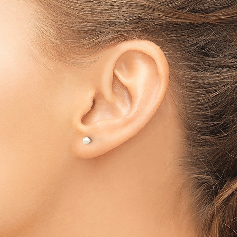 10k 3-4mm White Round Freshwater Cultured Pearl Stud Post Earrings (10X30PW)