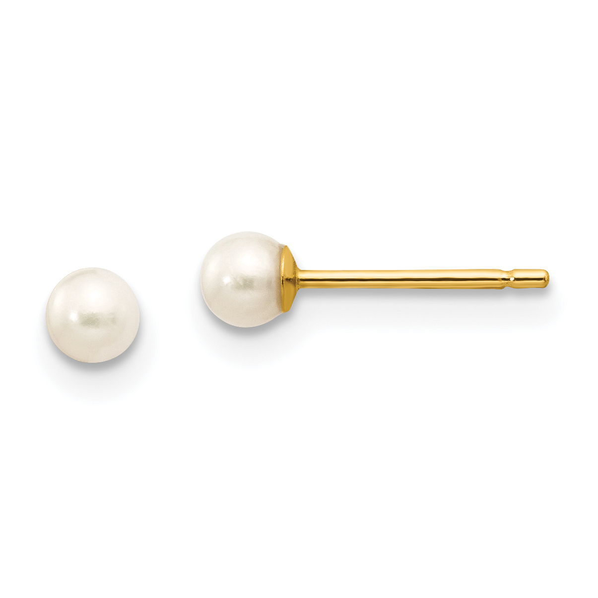 10k 3-4mm White Round Freshwater Cultured Pearl Stud Post Earrings (10X30PW)