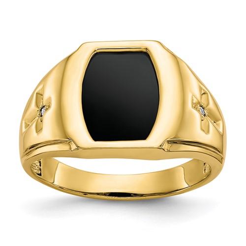 IB Goodman 10K Yellow Gold Onyx and.01 Carat Diamond Mens Cross Shank Ring