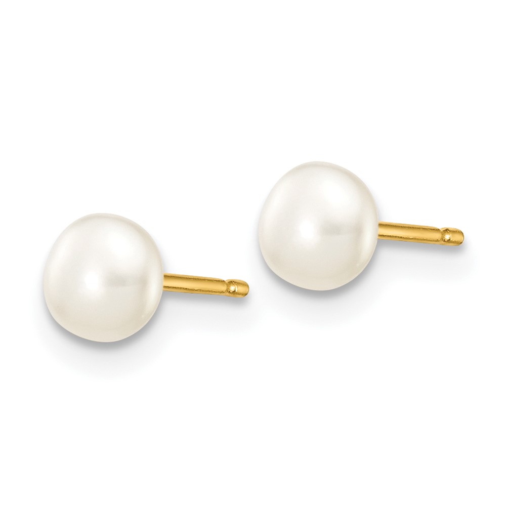 10k 4-5mm White Button Freshwater Cultured Pearl Stud Post Earrings (10X40BW)