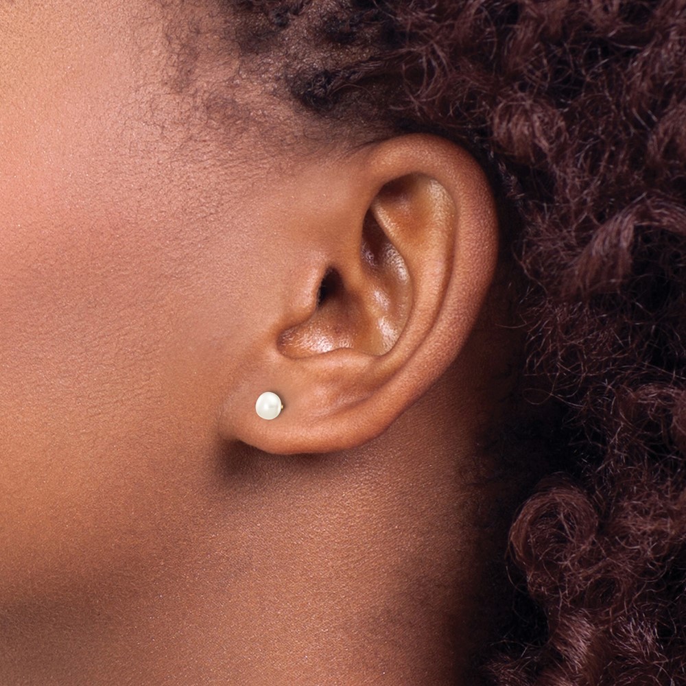 10k 4-5mm White Button Freshwater Cultured Pearl Stud Post Earrings (10X40BW)