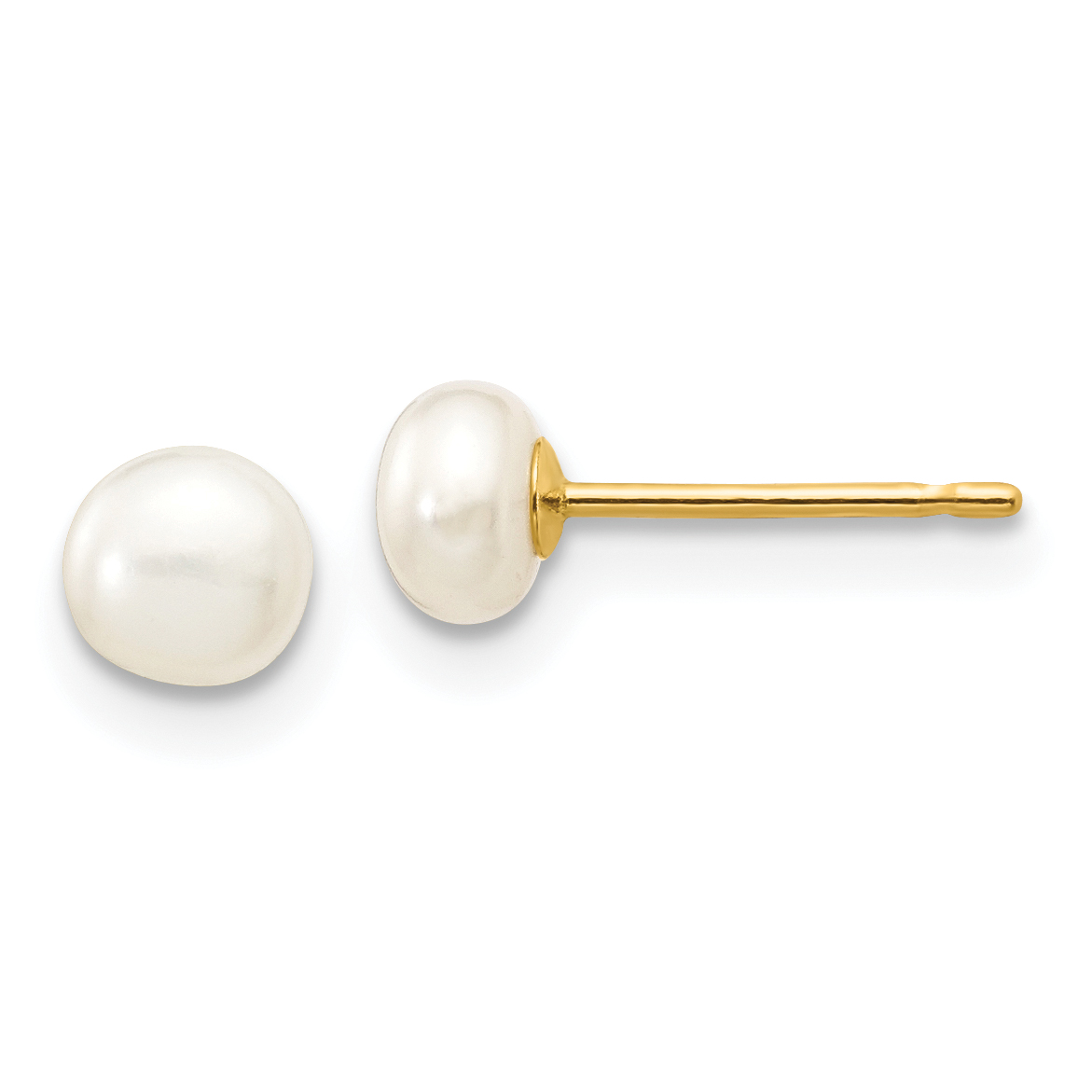 10k 4-5mm White Button Freshwater Cultured Pearl Stud Post Earrings (10X40BW)