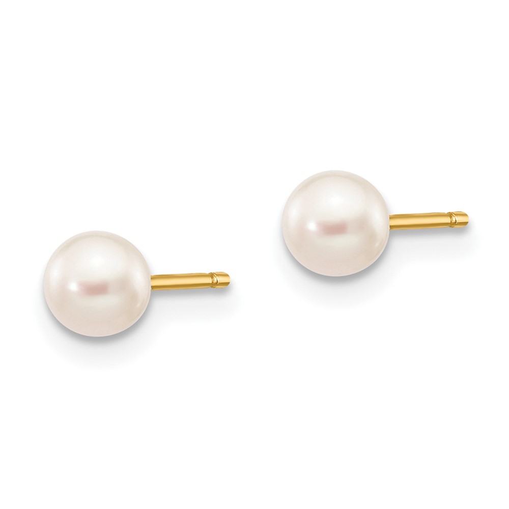 10k 4-5mm White Round Freshwater Cultured Pearl Stud Post Earrings (10X40PW)