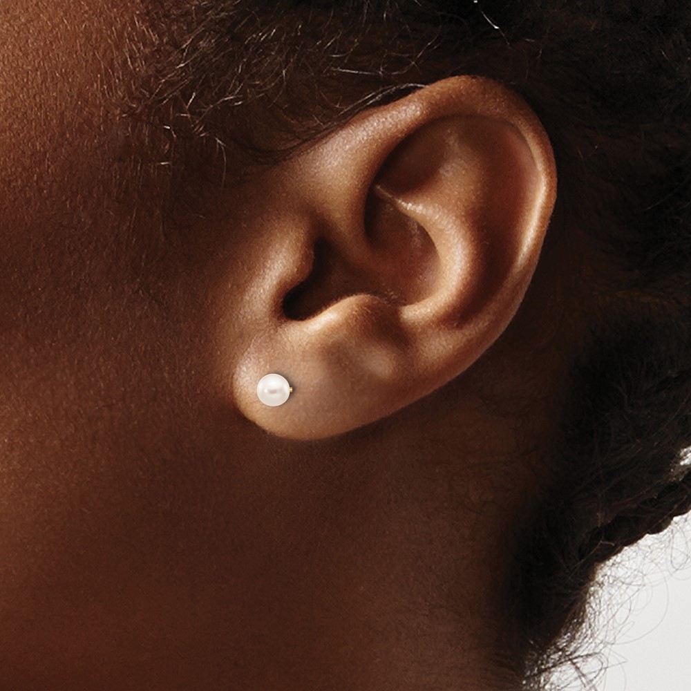 10k 4-5mm White Round Freshwater Cultured Pearl Stud Post Earrings (10X40PW)