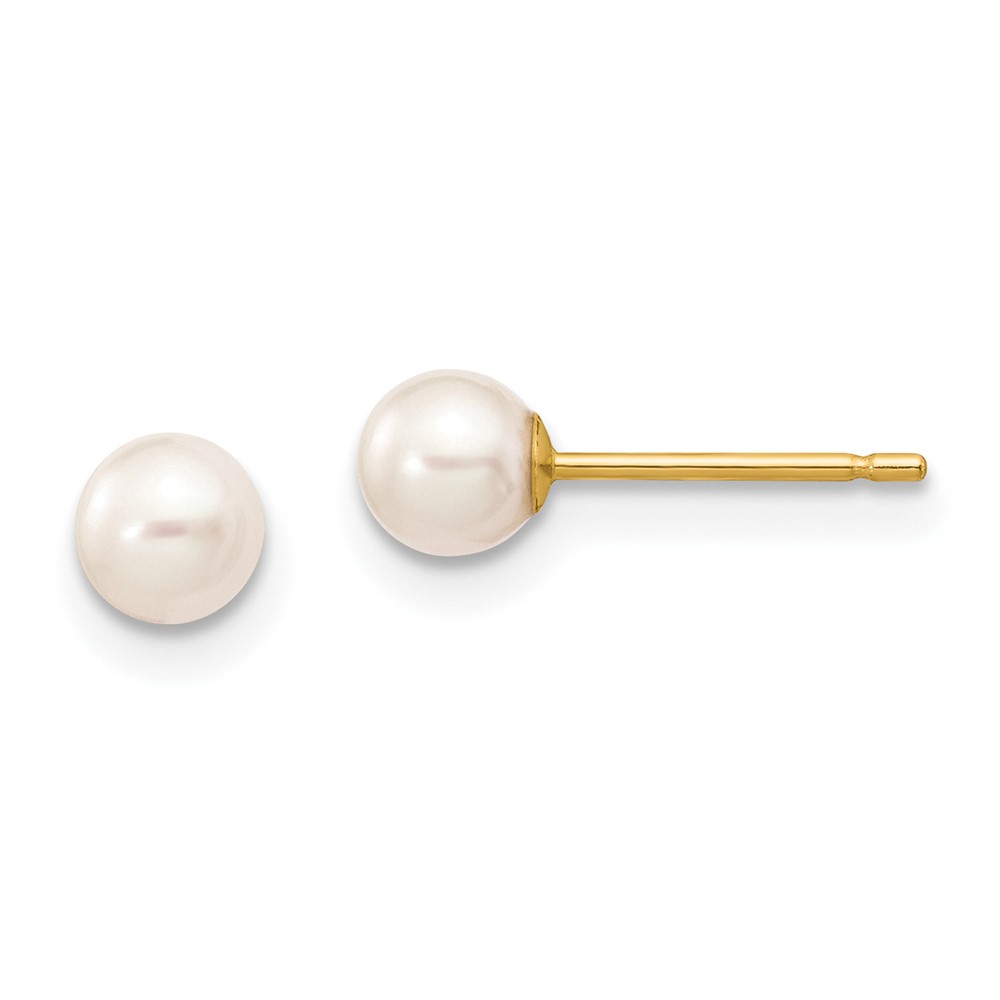 10k 4-5mm White Round Freshwater Cultured Pearl Stud Post Earrings (10X40PW)
