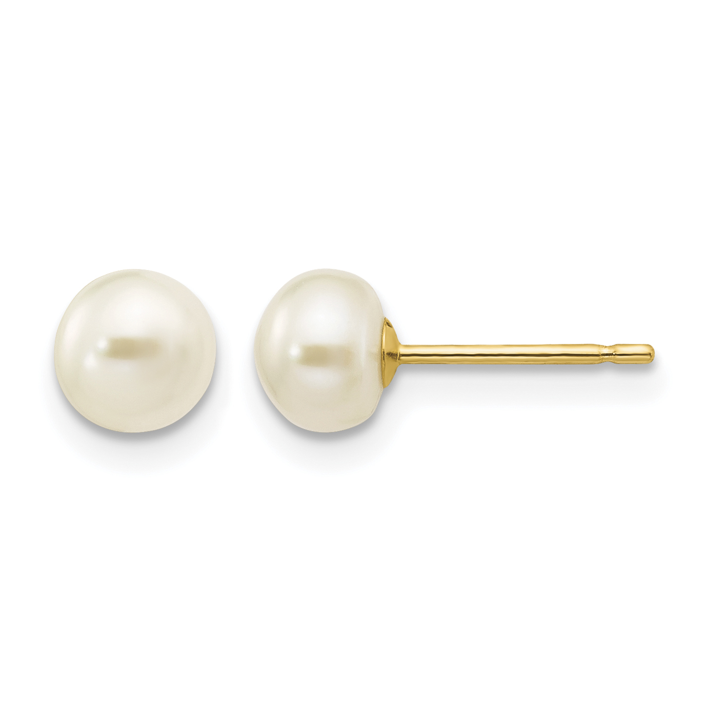 10k 5-6mm White Button Freshwater Cultured Pearl Stud Post Earrings (10X50BW)