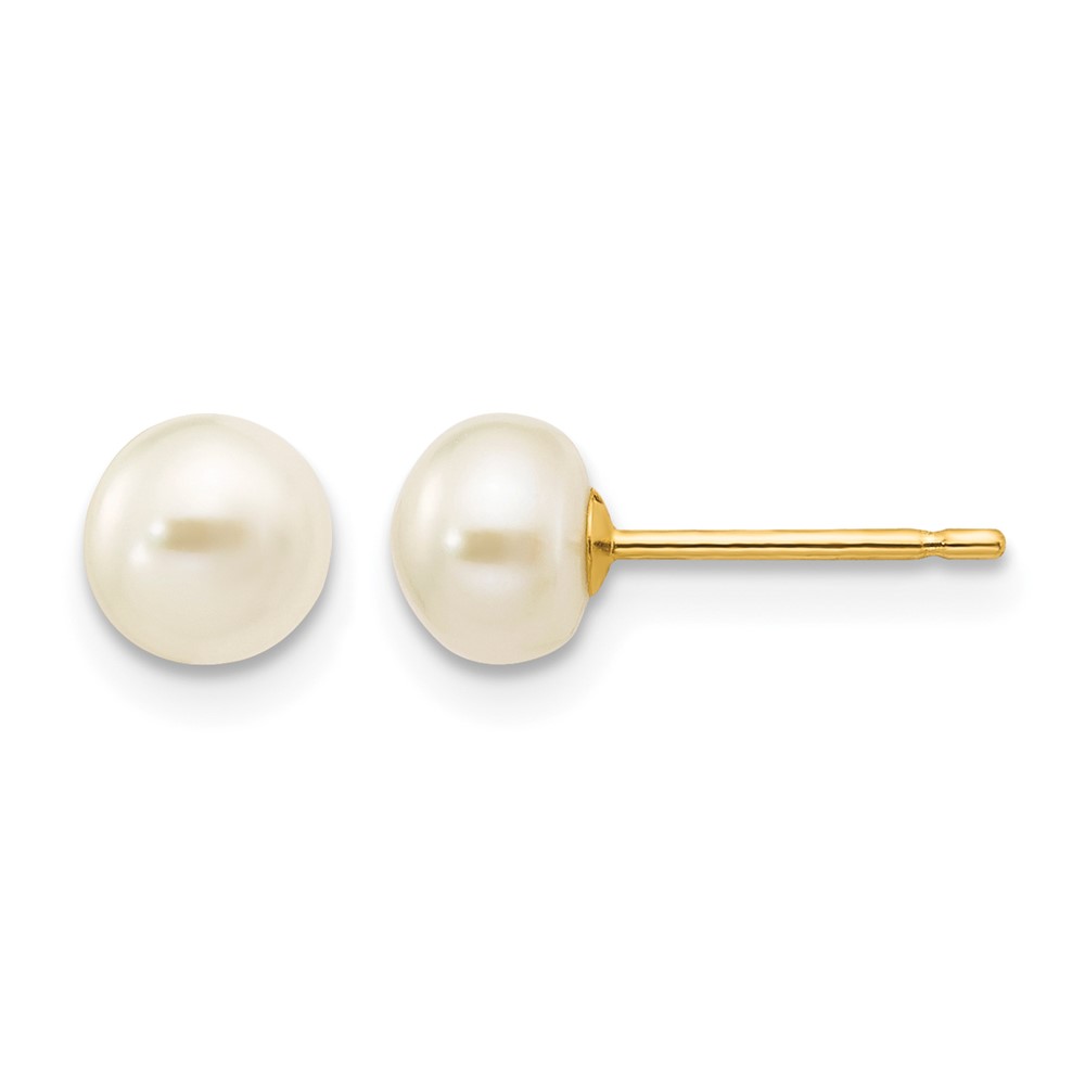 10k 5-6mm White Button Freshwater Cultured Pearl Stud Post Earrings (10X50BW)