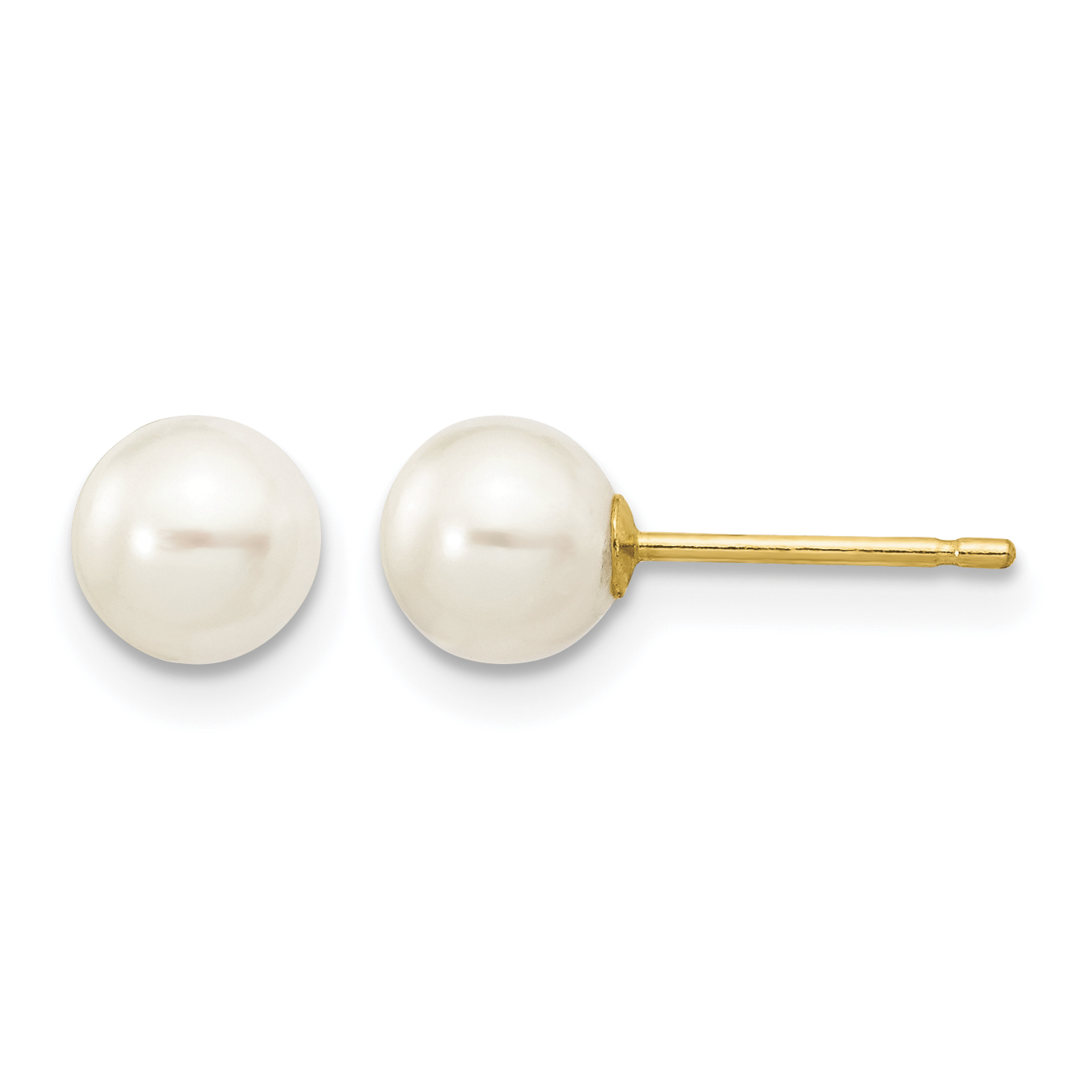 10k 5-6mm White Round Freshwater Cultured Pearl Stud Post Earrings (10X50PW)