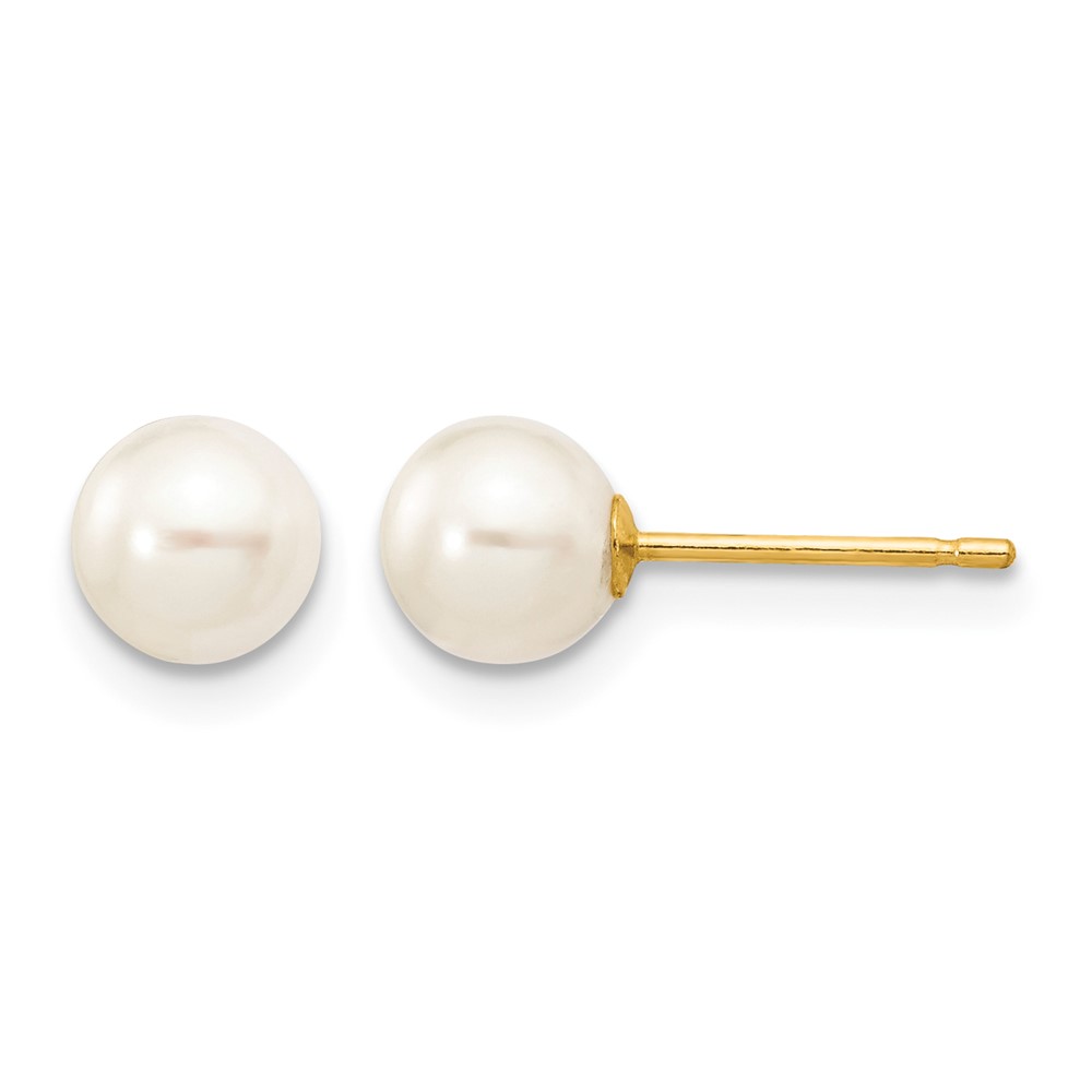 10k 5-6mm White Round Freshwater Cultured Pearl Stud Post Earrings (10X50PW)