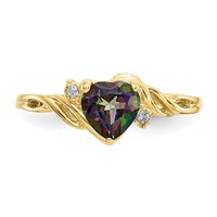 10K 6mm Yellow Gold Heart Mystic Fire Topaz and.01 Carat Diamond Ring view 5