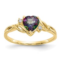10K 6mm Yellow Gold Heart Mystic Fire Topaz and.01 Carat Diamond Ring view 1