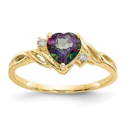 10K 6mm Yellow Gold Heart Mystic Fire Topaz and.01 Carat Diamond Ring