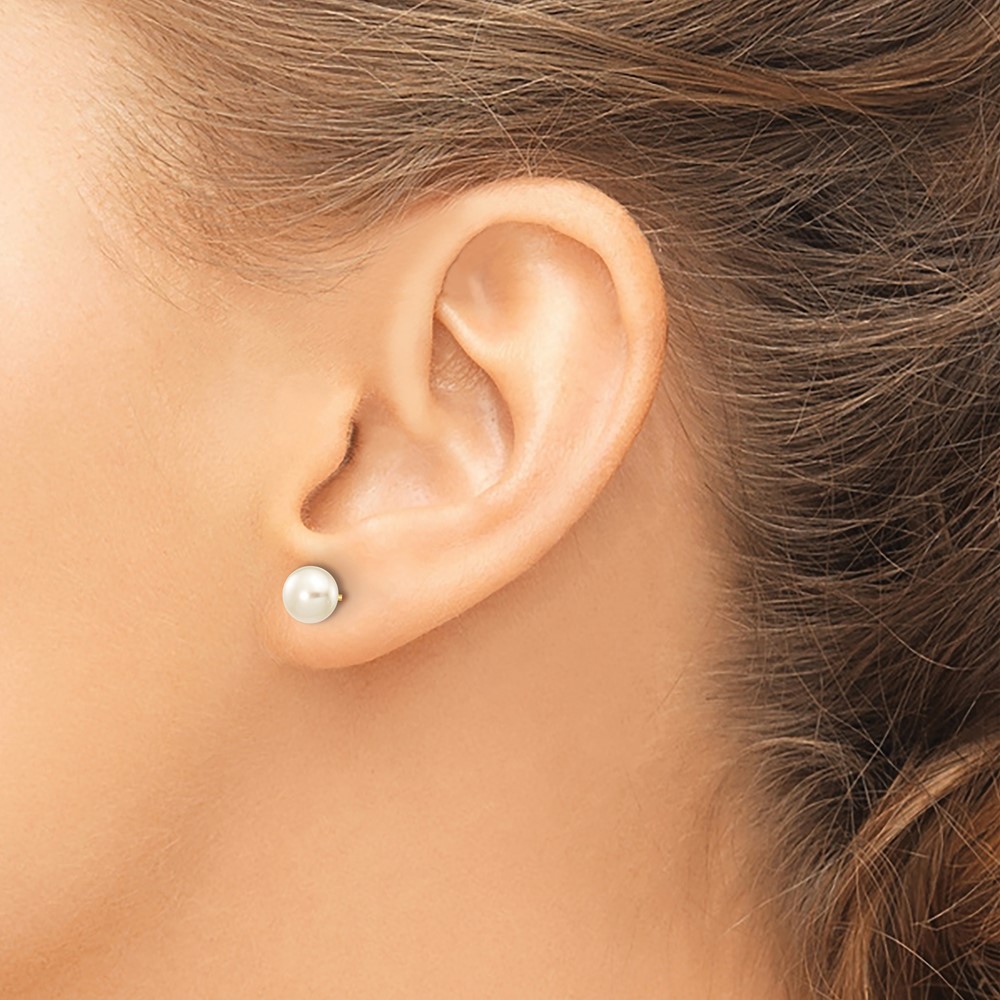 10k 6-7mm White Button Freshwater Cultured Pearl Stud Post Earrings (10X60BW)