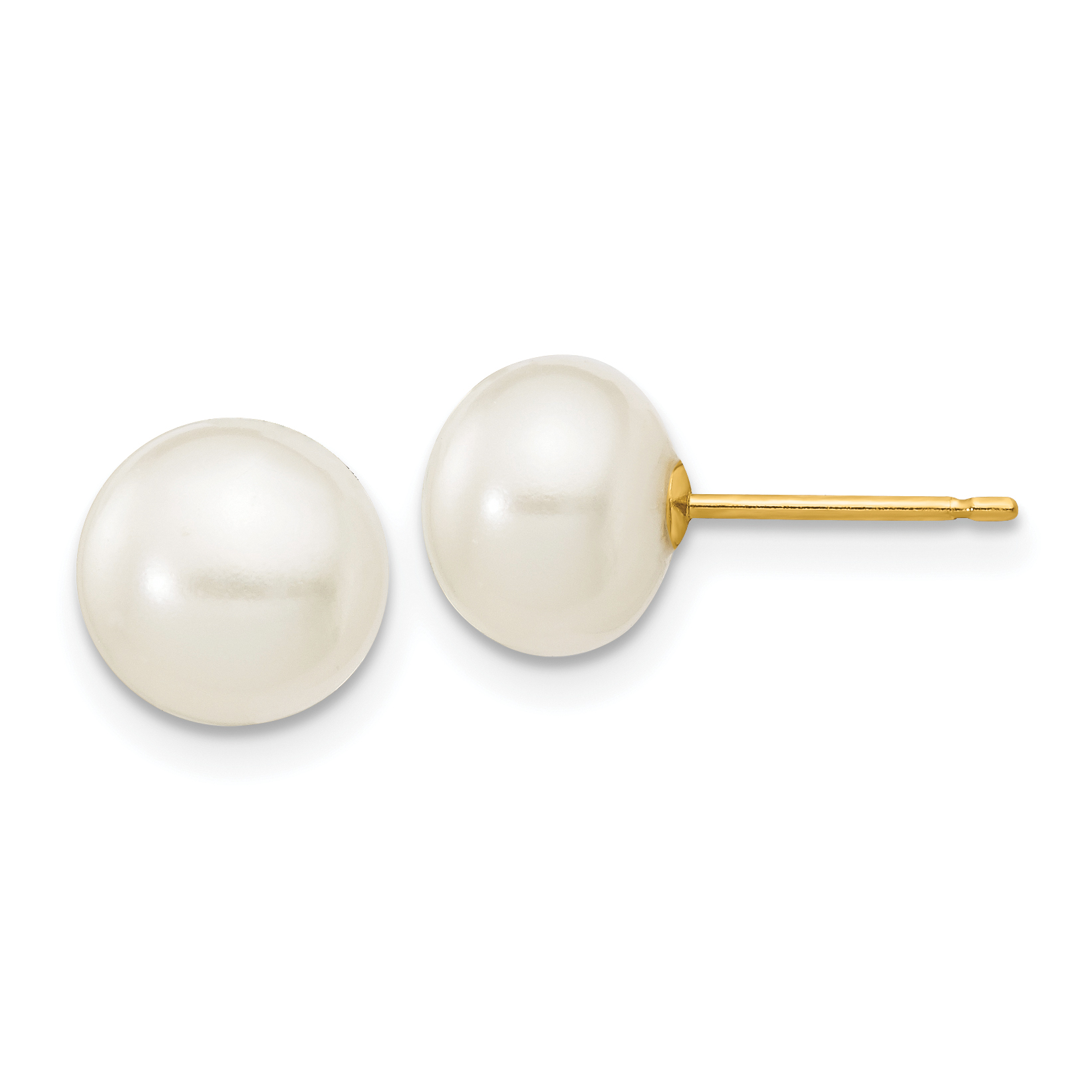 10k 7-8mm White Button Freshwater Cultured Pearl Stud Post Earrings (10X70BW)
