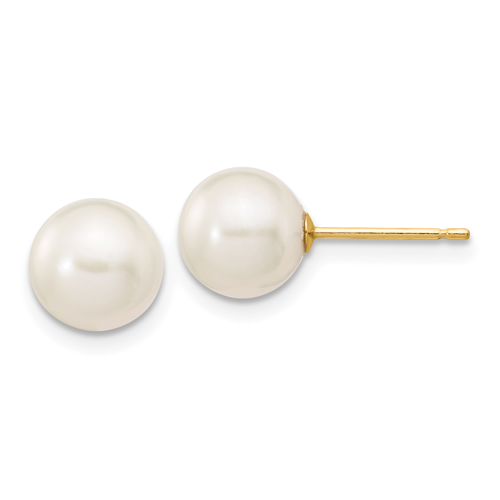 10k 7-8mm White Round Freshwater Cultured Pearl Stud Post Earrings (10X70PW)