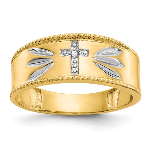 IB Goodman 10K and White Rhodium Mens.01ct Diamond Trio Cross Wedding Band