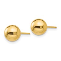 10K Yellow Gold Polished 7mm Ball Post Earrings view 2