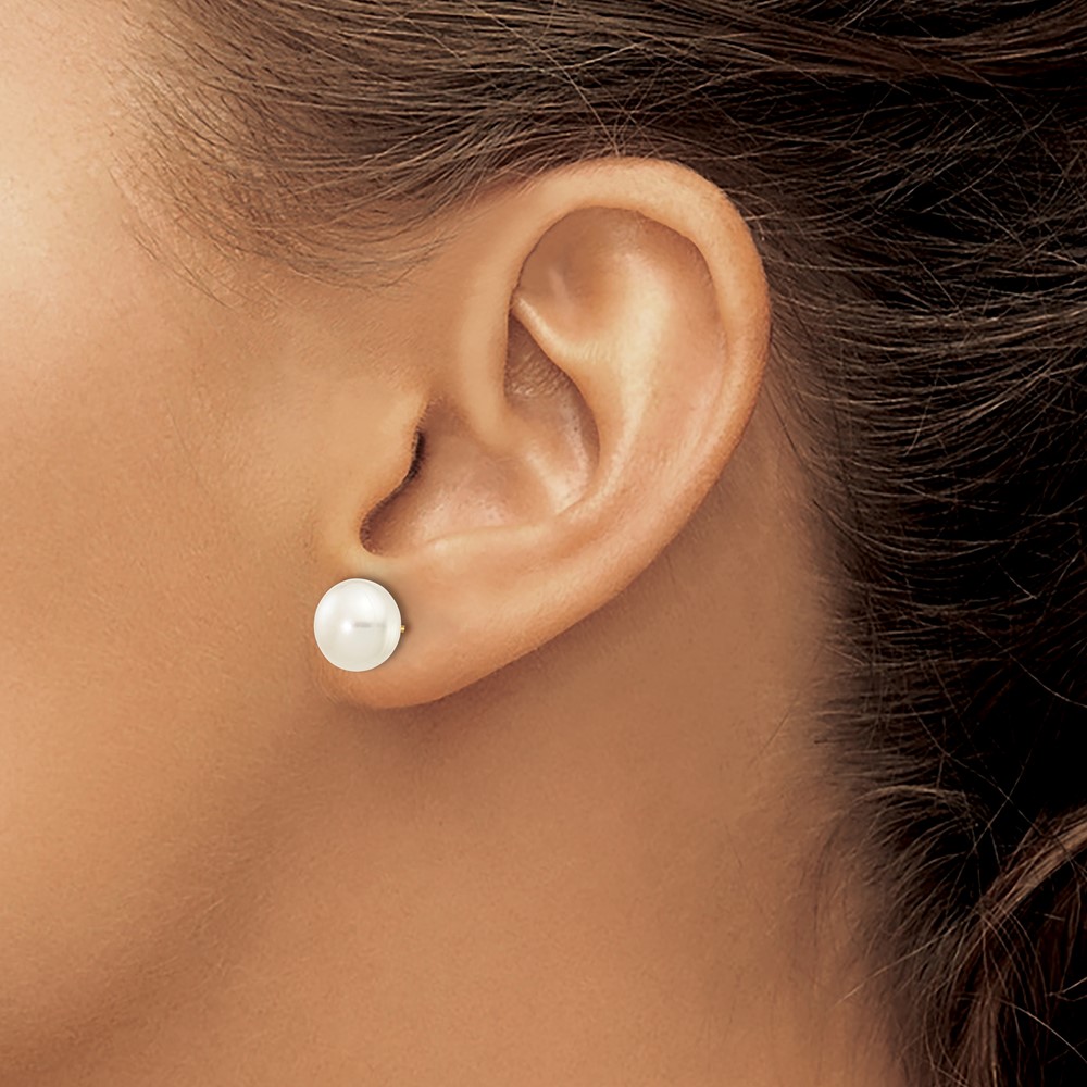 10k 8-9mm White Button Freshwater Cultured Pearl Stud Post Earrings (10X80BW)