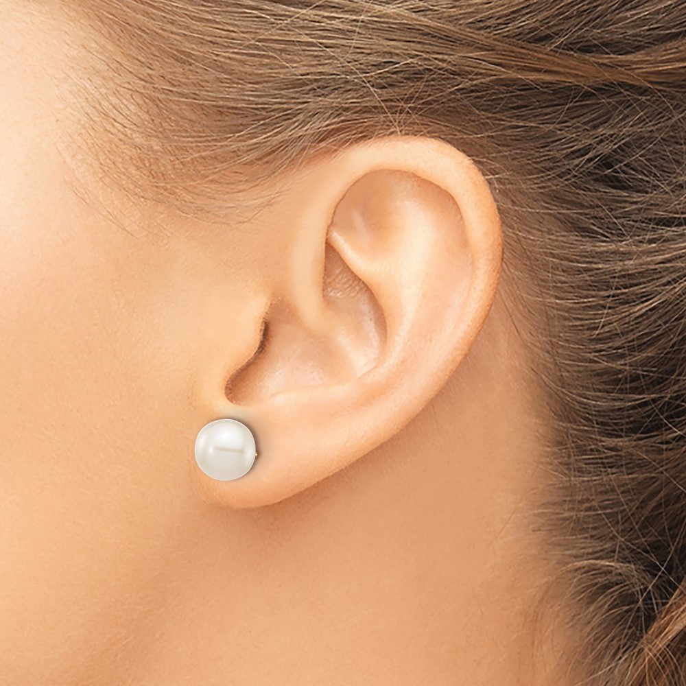 10k 8-9mm White Round Freshwater Cultured Pearl Stud Post Earrings (10X80PW)