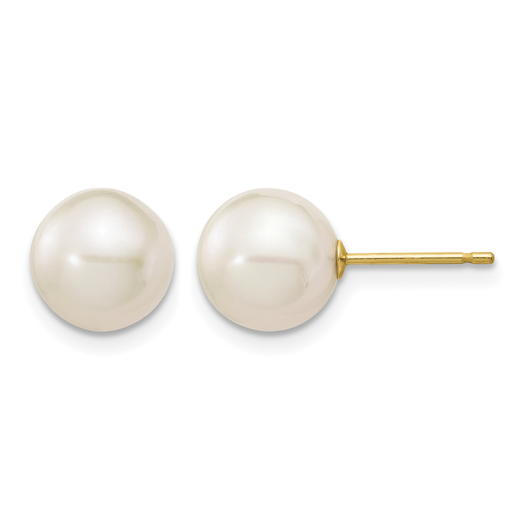 10k 8-9mm White Round Freshwater Cultured Pearl Stud Post Earrings (10X80PW)