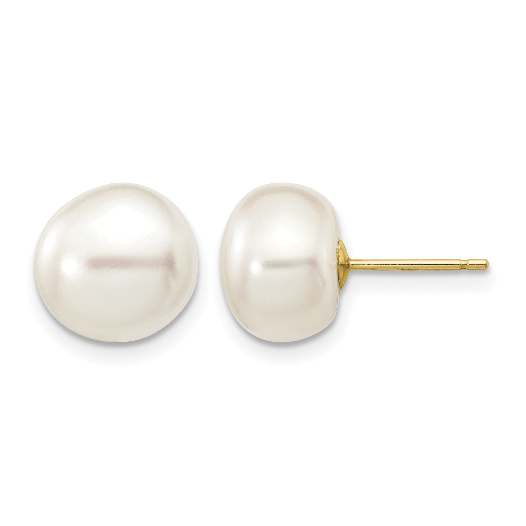 10k 9-10mm White Button Freshwater Cultured Pearl Stud Post Earrings (10X90BW)