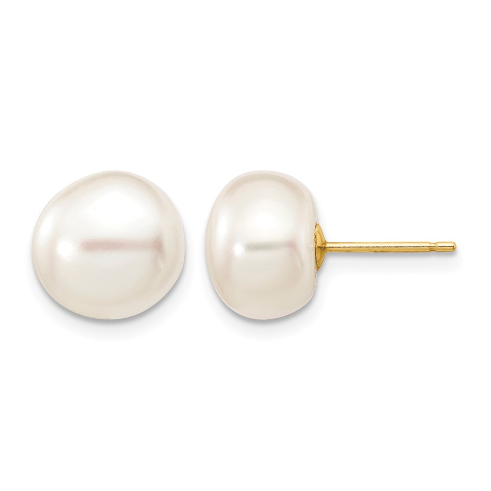 10k 9-10mm White Button Freshwater Cultured Pearl Stud Post Earrings (10X90BW)