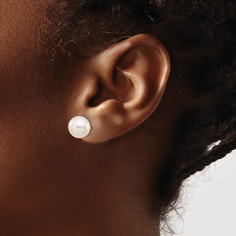 10k 9-10mm White Round Freshwater Cultured Pearl Stud Post Earrings (10X90PW)
