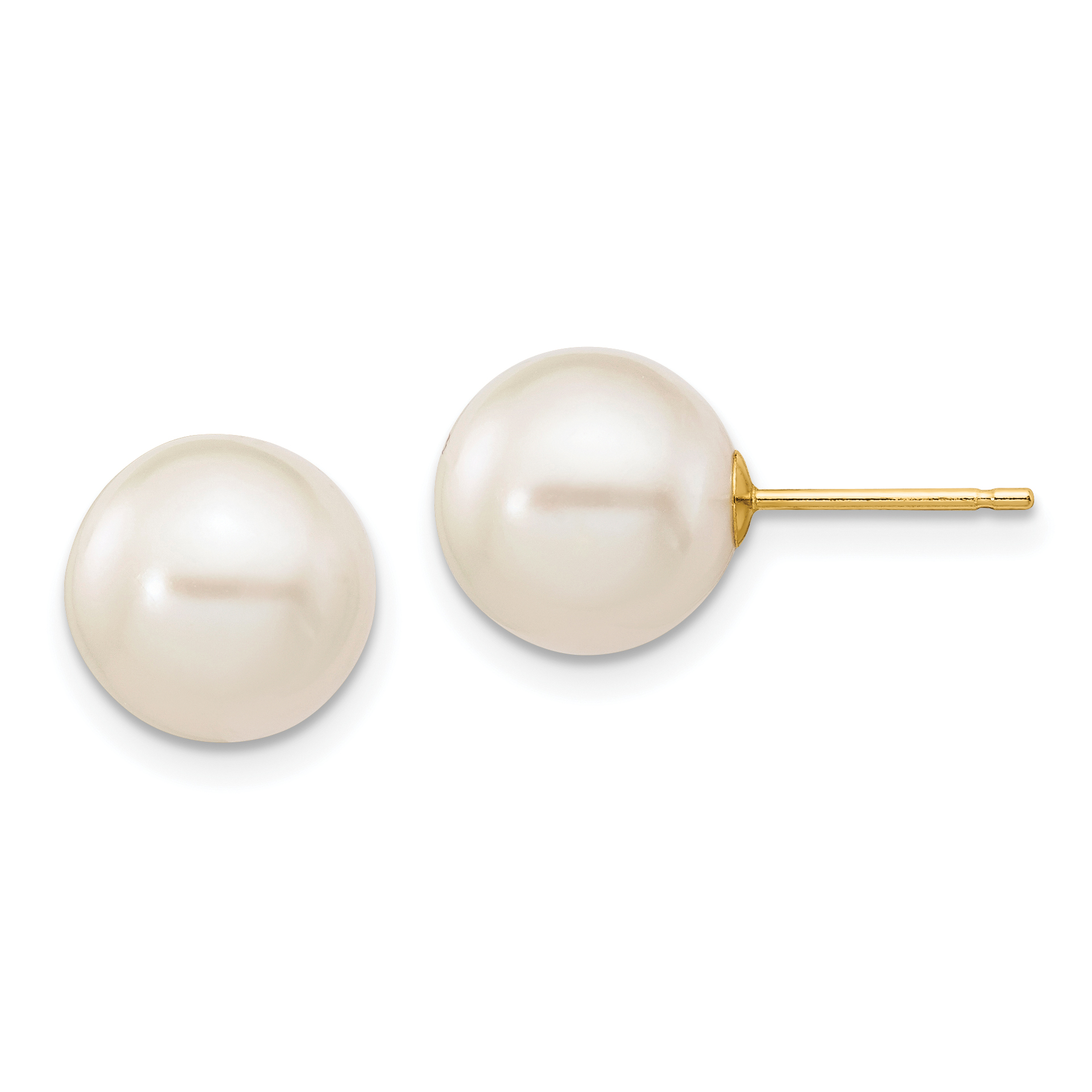 10k 9-10mm White Round Freshwater Cultured Pearl Stud Post Earrings (10X90PW)