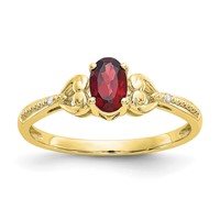 10K Yellow Gold 6x4mm Oval January Garnet and Diamond Ring - Size 7 view 1