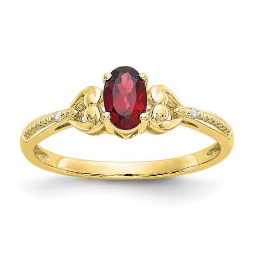 10K Yellow Gold 6x 4mm Oval January Garnet and Diamond Ring, Size 7