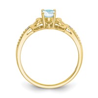 10K Yellow Gold 6x 4mm Oval March Aquamarine and Diamond Ring view 2
