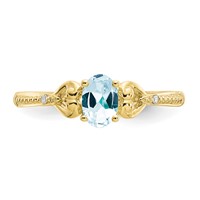 10K Yellow Gold 6x 4mm Oval March Aquamarine and Diamond Ring view 5