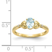 10K Yellow Gold 6x 4mm Oval March Aquamarine and Diamond Ring view 3
