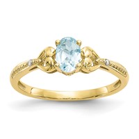 10K Yellow Gold 6x 4mm Oval March Aquamarine and Diamond Ring view 1