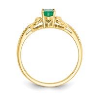 10K Yellow Gold 6x4mm Oval May Emerald and Diamond Ring - Size 7 view 2