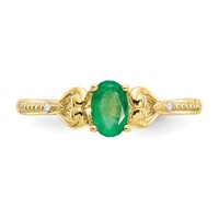 10K Yellow Gold 6x4mm Oval May Emerald and Diamond Ring - Size 7 view 5