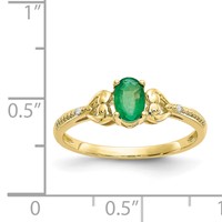 10K Yellow Gold 6x4mm Oval May Emerald and Diamond Ring - Size 7 view 3